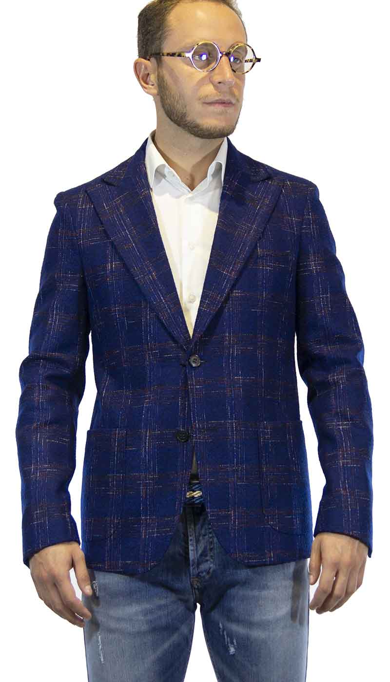 Giacca uomo Brian Dales in lana blu fantasia check Abiti e giacche - Boutique Luisa Trendy