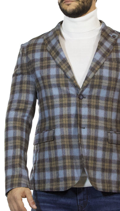Giacca uomo Havana & co in lana a quadri celeste polvere e marrone Abiti e giacche - Boutique Luisa Trendy