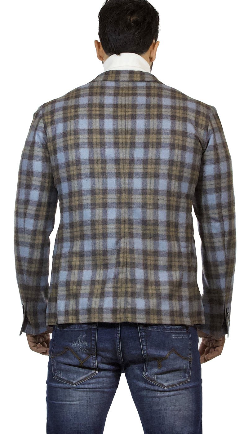 Giacca uomo Havana & co in lana a quadri celeste polvere e marrone Abiti e giacche - Boutique Luisa Trendy