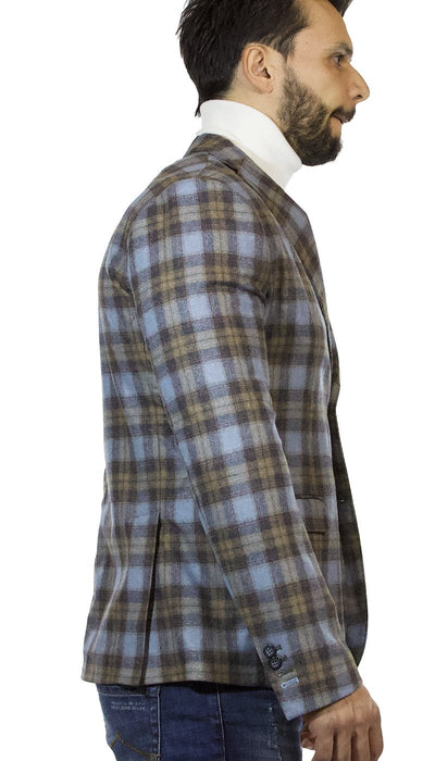 Giacca uomo Havana & co in lana a quadri celeste polvere e marrone Abiti e giacche - Boutique Luisa Trendy
