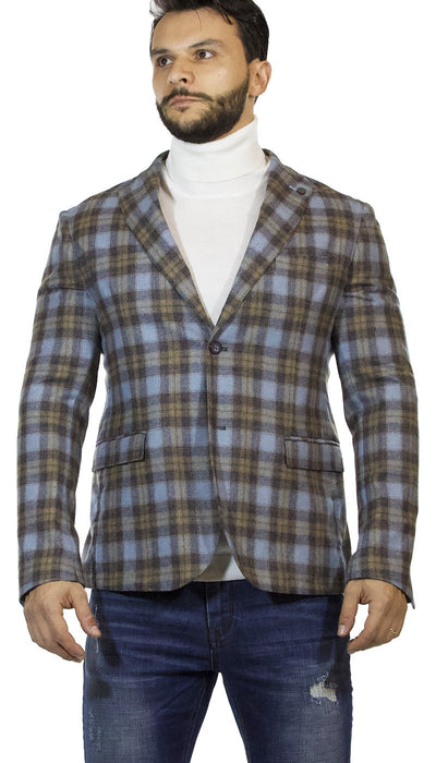 Giacca uomo Havana & co in lana a quadri celeste polvere e marrone Abiti e giacche - Boutique Luisa Trendy