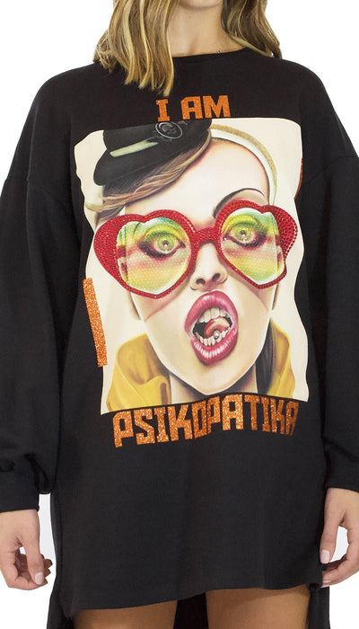Gli Psicopatici Mini abito donna in felpa nero modello oversize con stampa I am Psikopatika. Vestiti - Boutique Luisa Trendy
