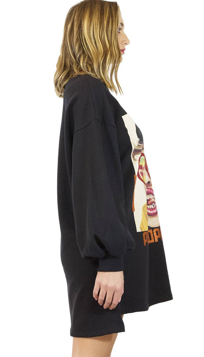 Gli Psicopatici Mini abito donna in felpa nero modello oversize con stampa I am Psikopatika. Vestiti - Boutique Luisa Trendy