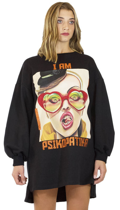 Gli Psicopatici Mini abito donna in felpa nero modello oversize con stampa I am Psikopatika. Vestiti - Boutique Luisa Trendy
