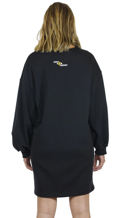 Gli Psicopatici Mini abito donna in felpa nero modello oversize con stampa Psikopatika. Vestiti - Boutique Luisa Trendy