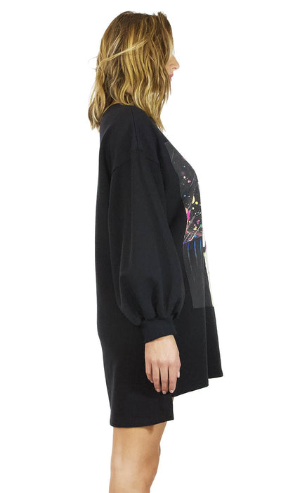 Gli Psicopatici Mini Abito in felpa nero modello oversize con stampa cantante Madonna. Vestiti - Boutique Luisa Trendy