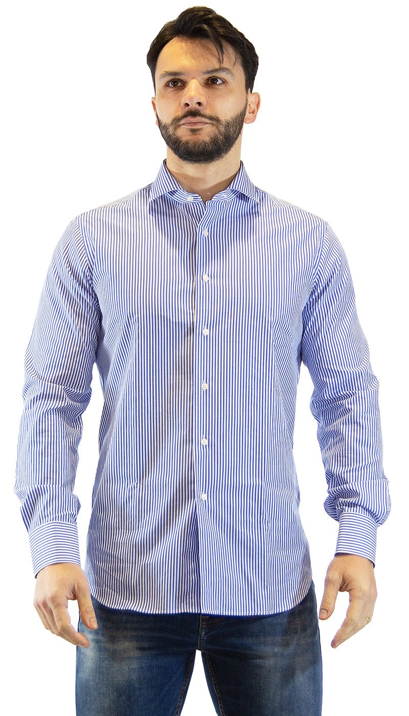 Grigio Camicia uomo a righe bianca e blu. Camicia e gilet - Boutique Luisa Trendy