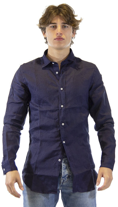 Havana & Co Camicia blu in lino. H4876PW/C5074LT Camicia e gilet - Boutique Luisa Trendy