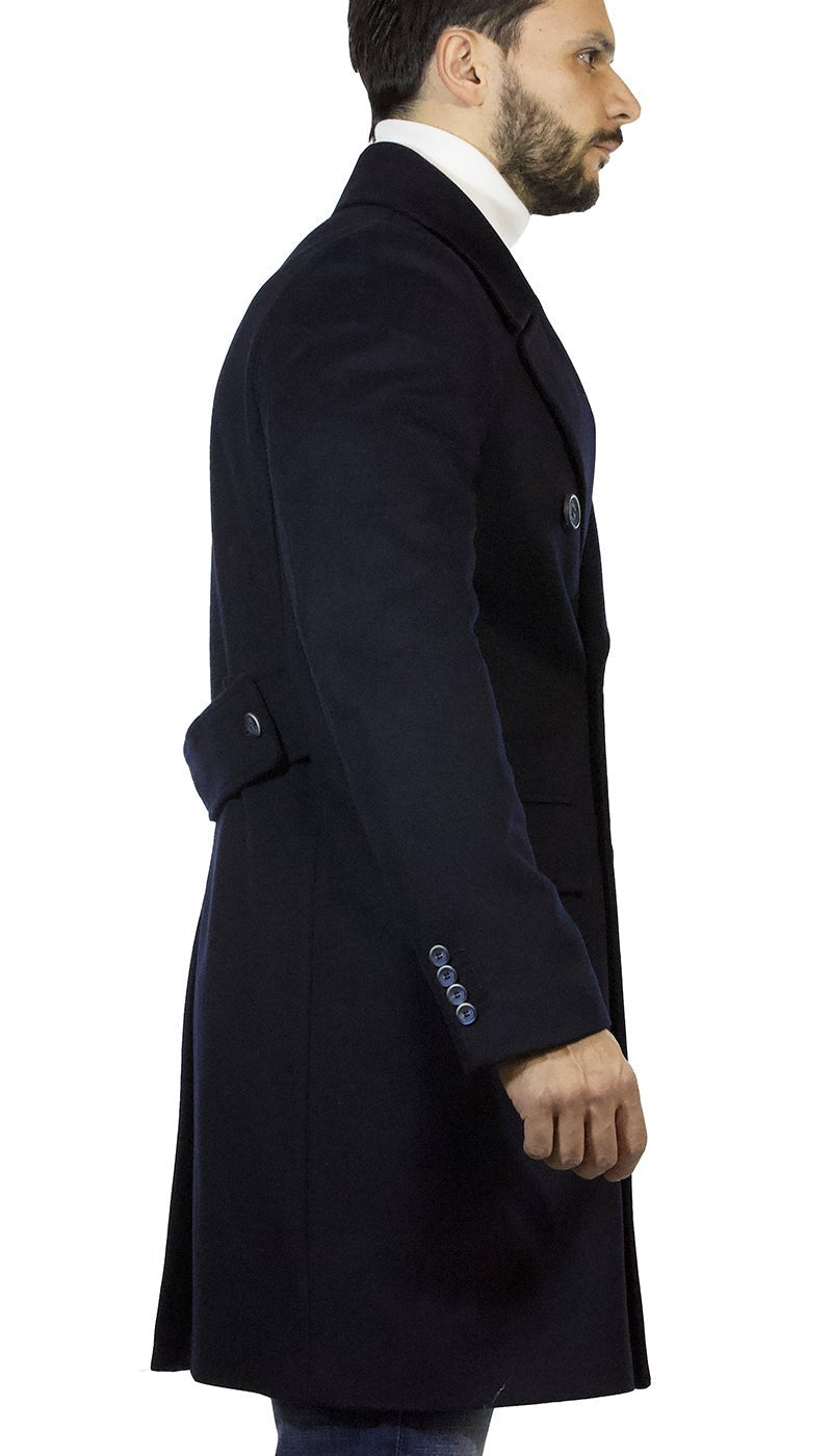 Havana & co Cappotto uomo lungo doppiopetto in lana blu Capispalla Uomo - Boutique Luisa Trendy