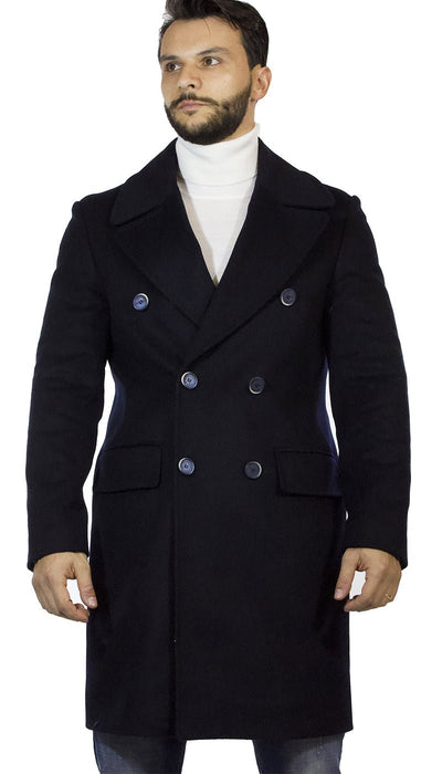 Havana & co Cappotto uomo lungo doppiopetto in lana blu Capispalla Uomo - Boutique Luisa Trendy