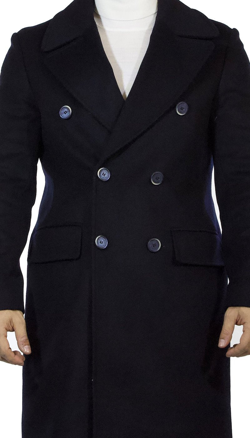 Havana & co Cappotto uomo lungo doppiopetto in lana blu Capispalla Uomo - Boutique Luisa Trendy
