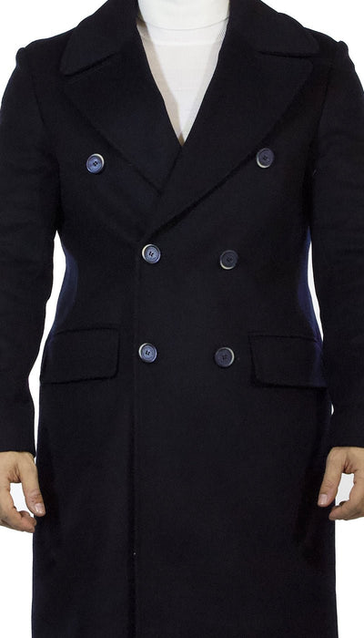 Havana & co Cappotto uomo lungo doppiopetto in lana blu Capispalla Uomo - Boutique Luisa Trendy