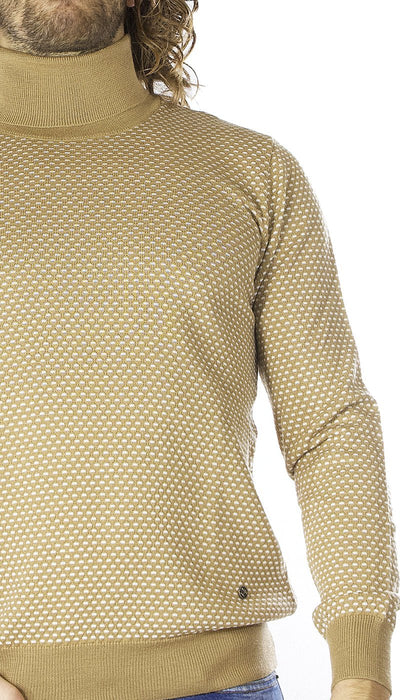 Havana & Co Dolcevita cammello in lana merinos con trama operata. Maglie e cardigan uomo - Boutique Luisa Trendy
