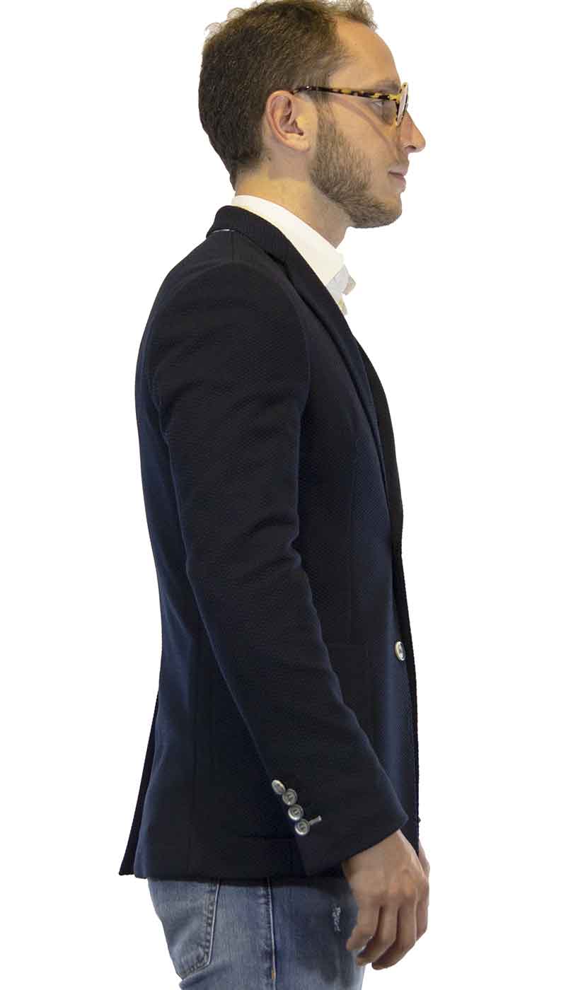 Havana & co Giacca uomo trama nido d'ape blu. Abiti e giacche - Boutique Luisa Trendy