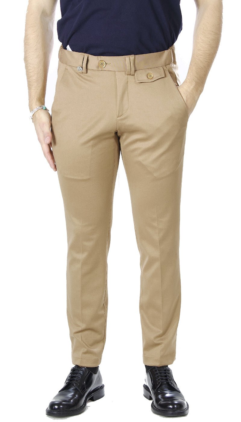 Havana & Co Pantalone cammello in tessuto con elastico in vita. Pantaloni Uomo - Boutique Luisa Trendy