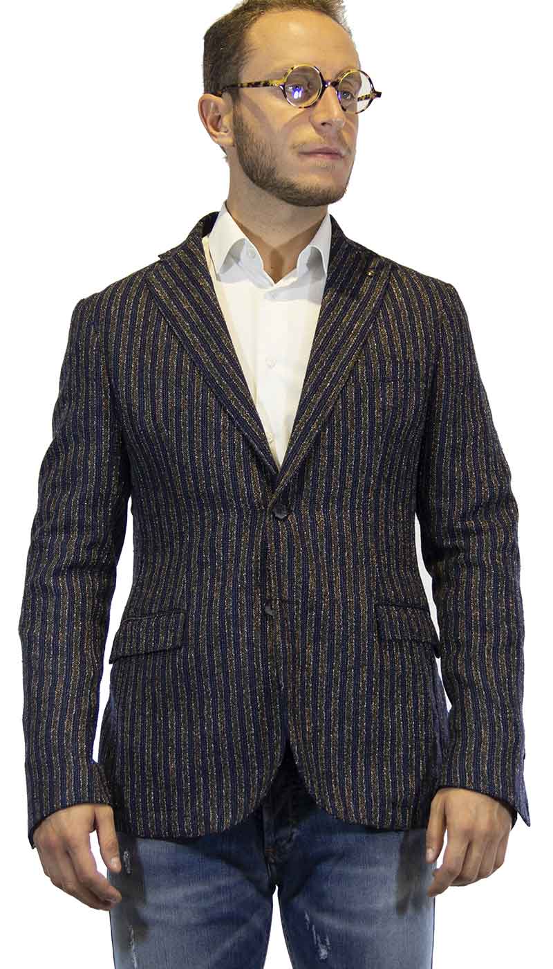 Havana & coGiacca uomo in lana rigata blu e arancio Abiti e giacche - Boutique Luisa Trendy