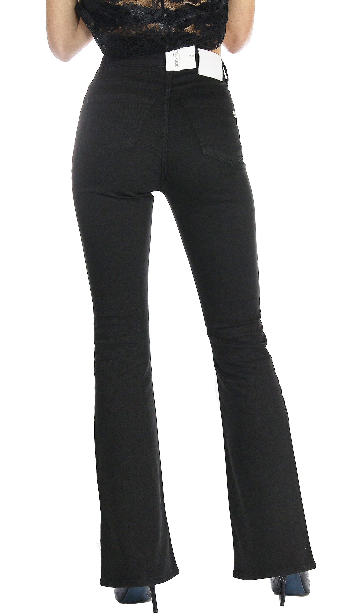 Silvian Heach Jeans nero in cotone a zampa. (6659179217031)