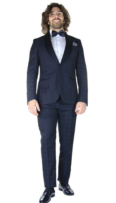 Manuel Ritz Abito Smoking blu trama pied de poule revers sciallato in raso. Abiti e giacche - Boutique Luisa Trendy