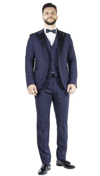 Manuel Ritz Abito Smoking con gilet blu con revers a lance in raso. Abiti e giacche - Boutique Luisa Trendy