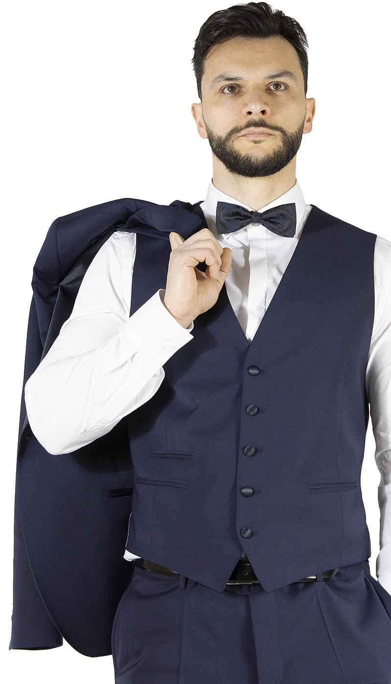 Manuel Ritz Abito Smoking con gilet blu con revers a lance in raso. Abiti e giacche - Boutique Luisa Trendy