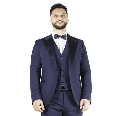 Manuel Ritz Abito Smoking con gilet blu con revers a lance in raso. Abiti e giacche - Boutique Luisa Trendy