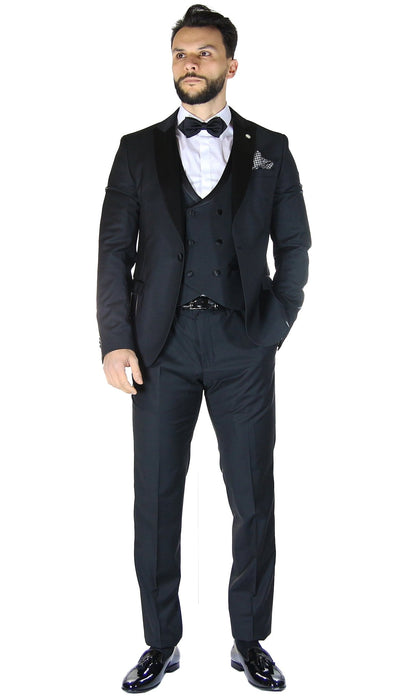 Manuel Ritz Abito Smoking con gilet nero revers a lance in raso. Abiti e giacche - Boutique Luisa Trendy