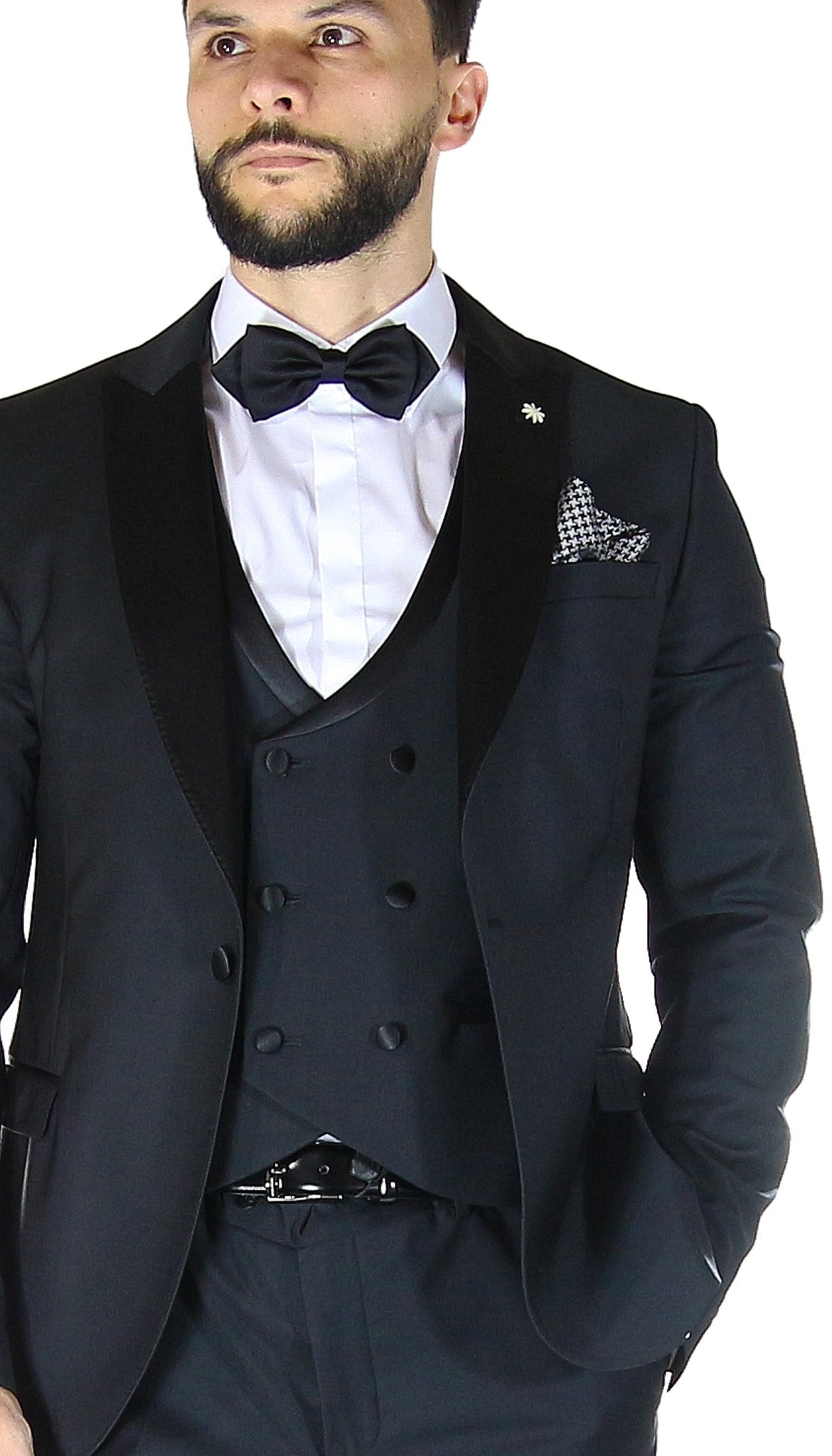 Manuel Ritz Abito Smoking con gilet nero revers a lance in raso. Abiti e giacche - Boutique Luisa Trendy