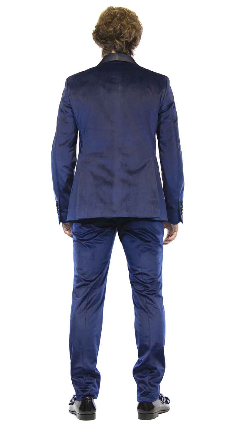 Manuel Ritz Abito smoking uomo blu in velluto e collo sciallato in raso nero Abiti e giacche - Boutique Luisa Trendy
