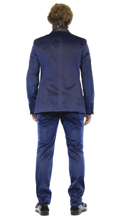 Manuel Ritz Abito smoking uomo blu in velluto e collo sciallato in raso nero Abiti e giacche - Boutique Luisa Trendy