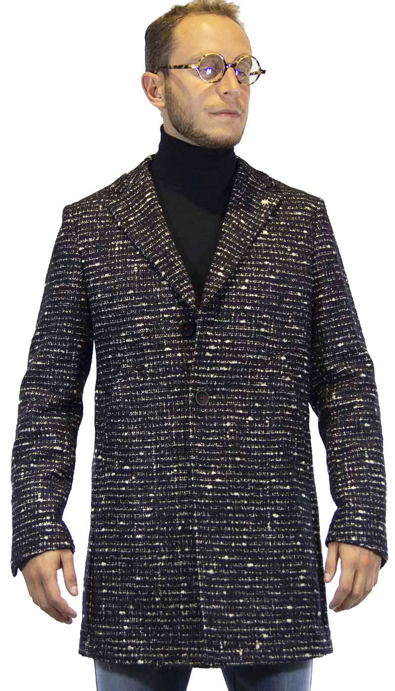 Manuel Ritz Cappotto uomo in lana tweed blu Capispalla Uomo - Boutique Luisa Trendy