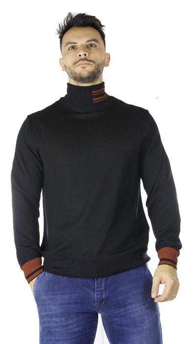 Manuel Ritz Dolcevita nero in lana con contrasti. 3132M504_213807 Maglie e cardigan uomo - Boutique Luisa Trendy