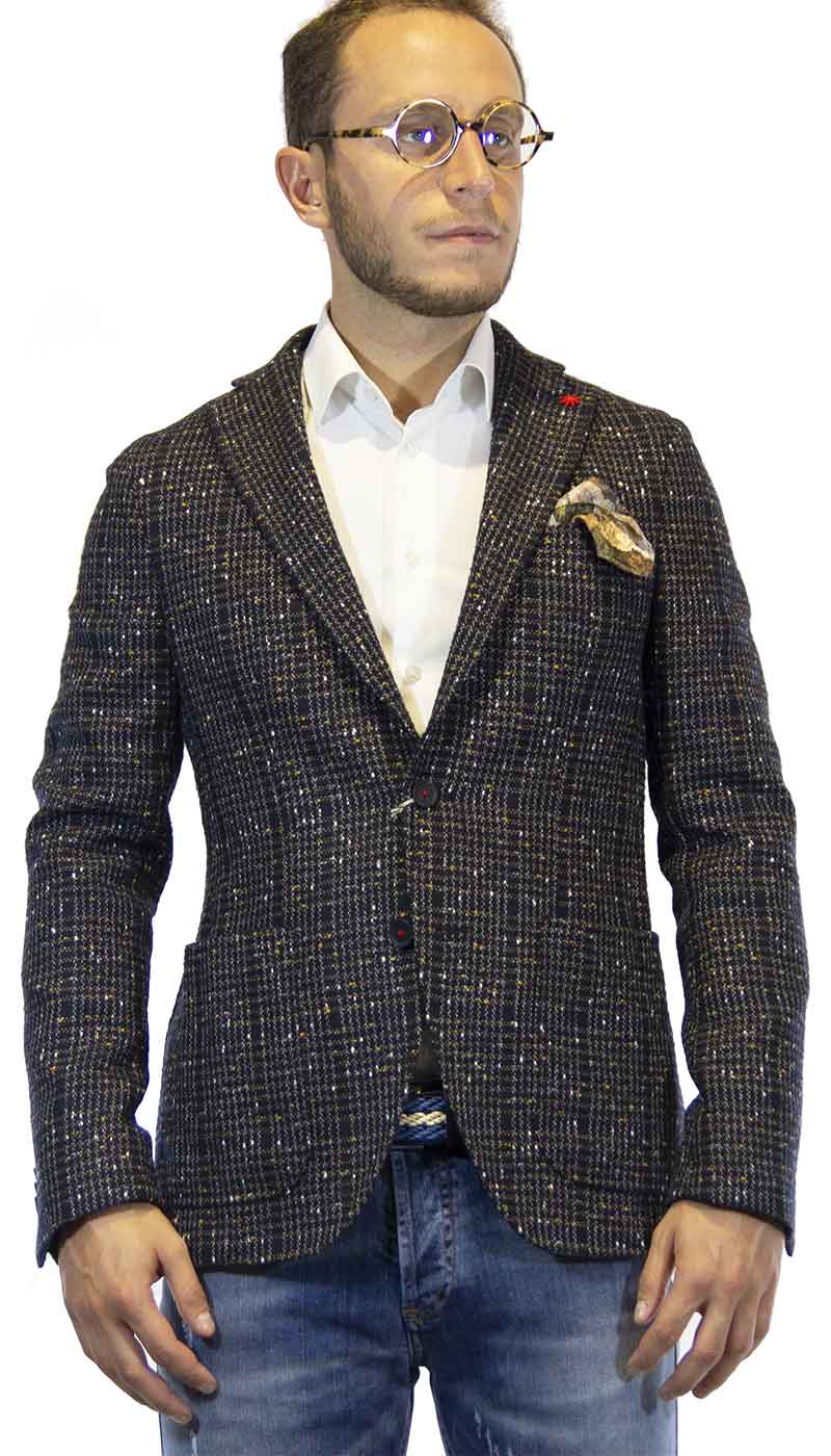 Manuel Ritz Giacca uomo in misto lana blu fantasia tweed Abiti e giacche - Boutique Luisa Trendy