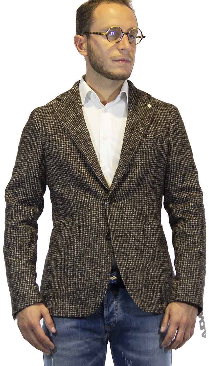 Manuel Ritz Giacca uomo marrone in lana fantasia micro check Abiti e giacche - Boutique Luisa Trendy
