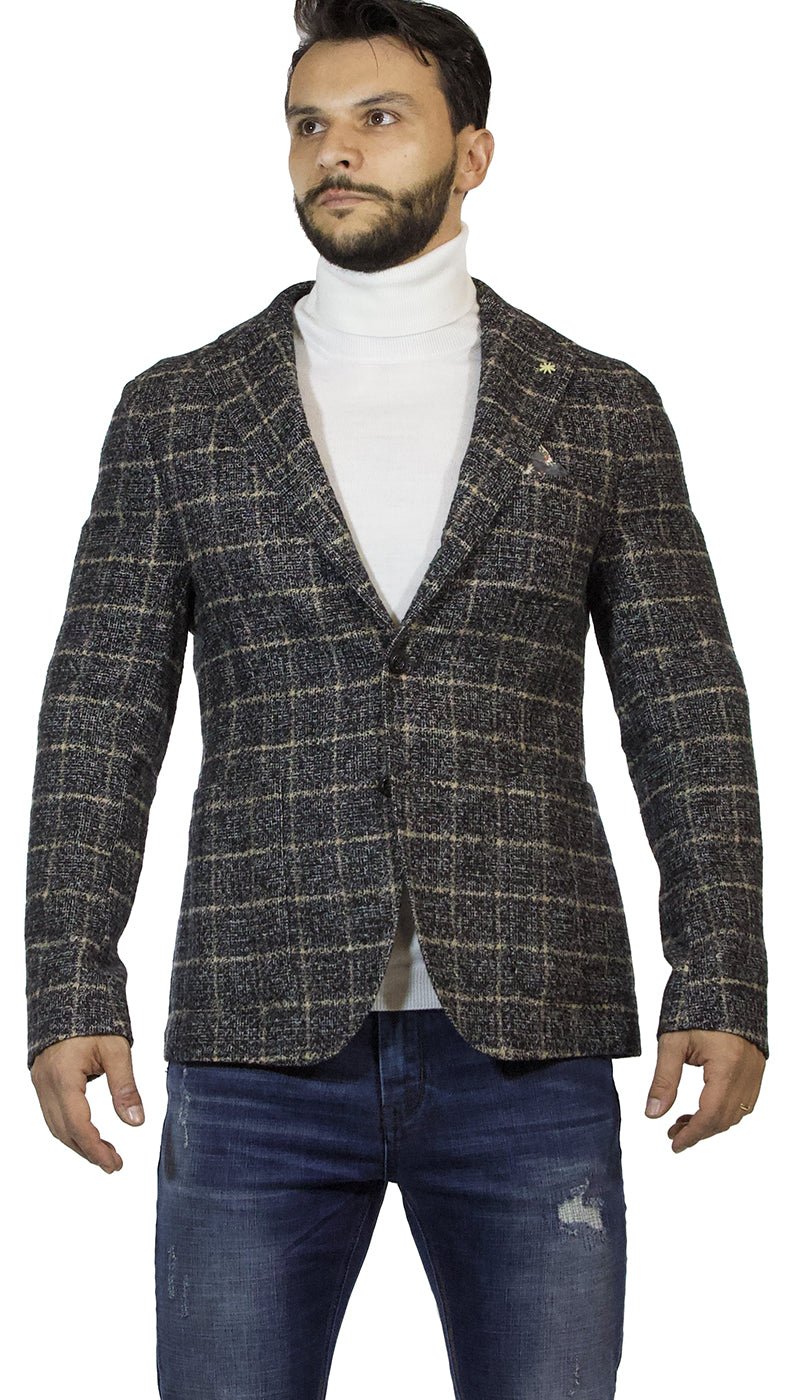 Manuel Ritz Giacca uomo nera in lana a quadri beige Abiti e giacche - Boutique Luisa Trendy