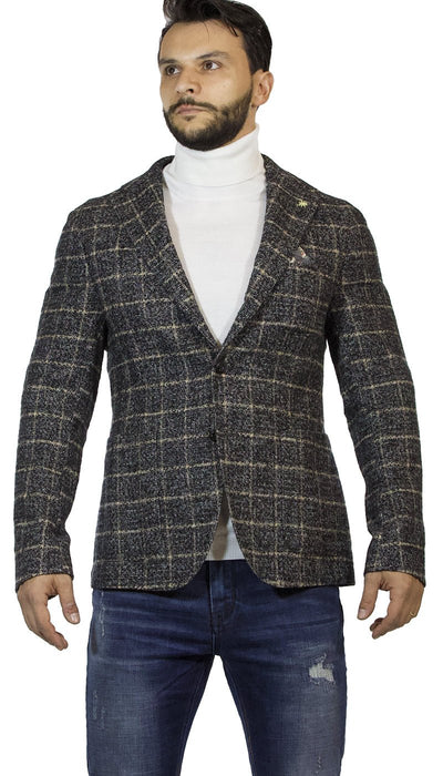 Manuel Ritz Giacca uomo nera in lana a quadri beige Abiti e giacche - Boutique Luisa Trendy
