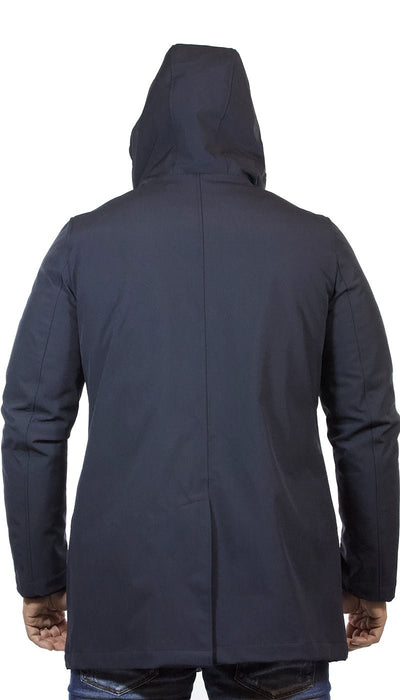 Manuel Ritz Giaccone lungo uomo con cappuccio in tessuto tecnico stretch blu Capispalla Uomo - Boutique Luisa Trendy