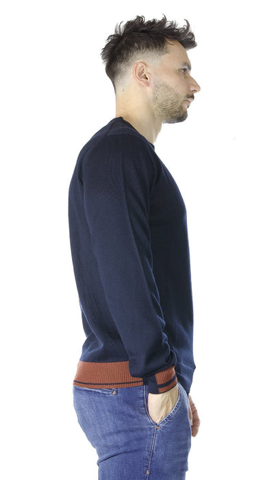 Manuel Ritz Maglia girocollo blu in lana con contrasti. 3132M502_213807_89 Maglie e cardigan uomo - Boutique Luisa Trendy