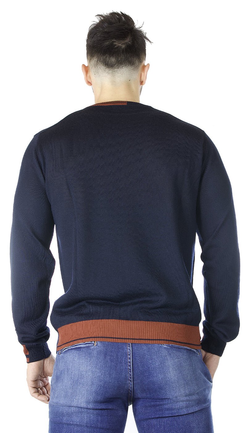 Manuel Ritz Maglia girocollo blu in lana con contrasti. 3132M502_213807_89 Maglie e cardigan uomo - Boutique Luisa Trendy