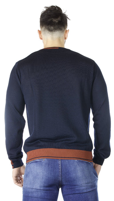 Manuel Ritz Maglia girocollo blu in lana con contrasti. 3132M502_213807_89 Maglie e cardigan uomo - Boutique Luisa Trendy