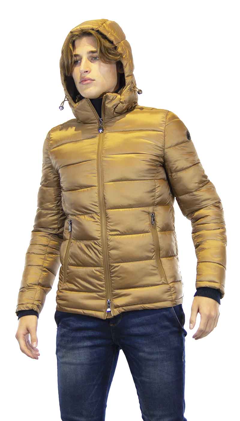 Manuel Ritz Piumino - eco uomo con cappuccio in nylon marroncino. Capispalla Uomo - Boutique Luisa Trendy