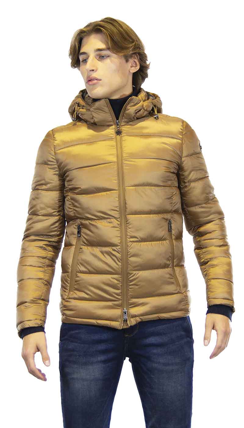 Manuel Ritz Piumino - eco uomo con cappuccio in nylon marroncino. Capispalla Uomo - Boutique Luisa Trendy