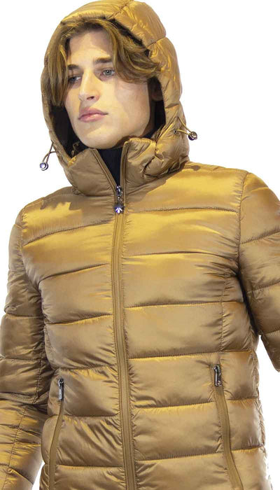 Manuel Ritz Piumino - eco uomo con cappuccio in nylon marroncino. Capispalla Uomo - Boutique Luisa Trendy