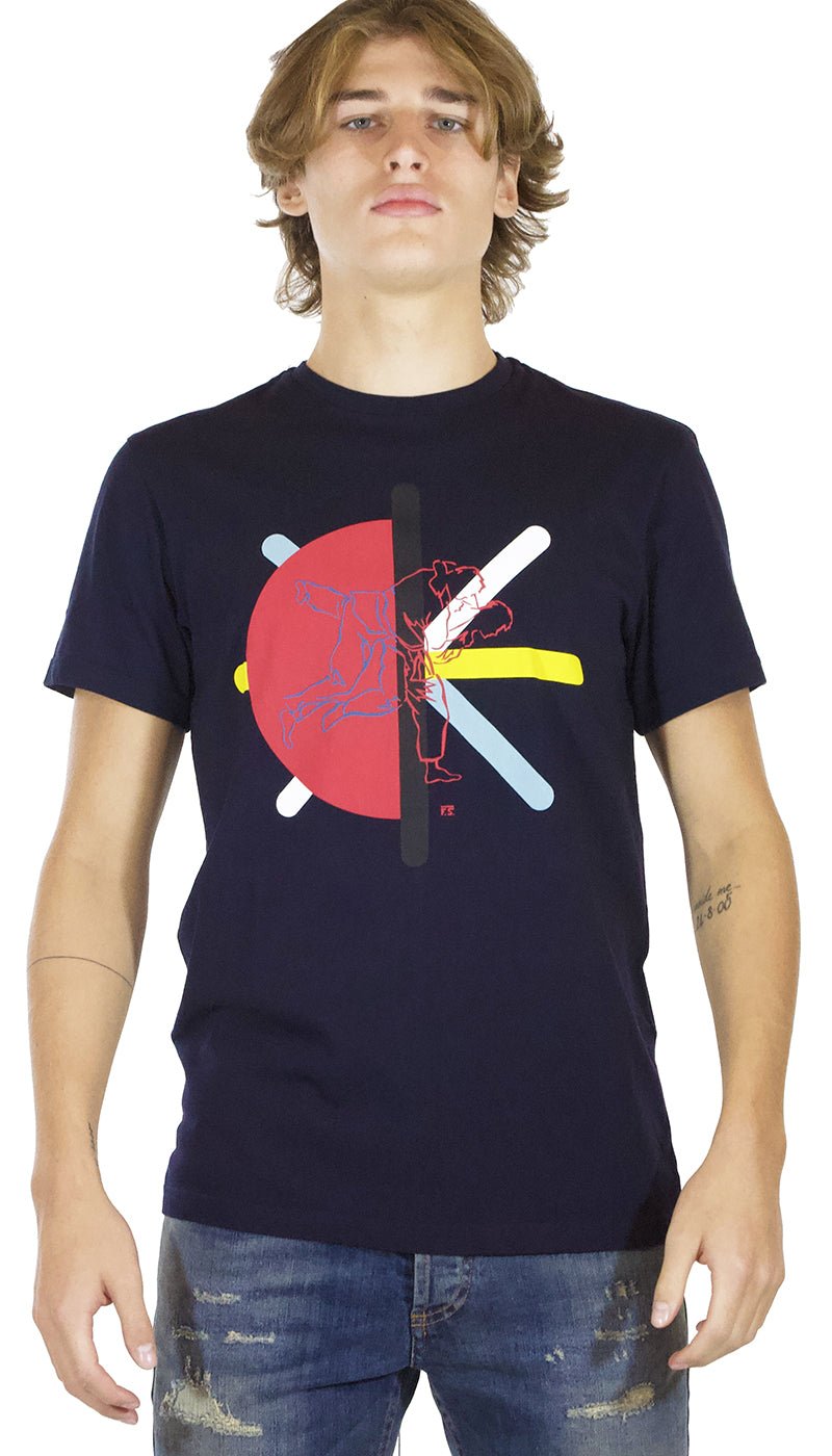 Manuel Ritz T-shirt uomo blu in cotone stampa karate T-shirt e Polo - Boutique Luisa Trendy