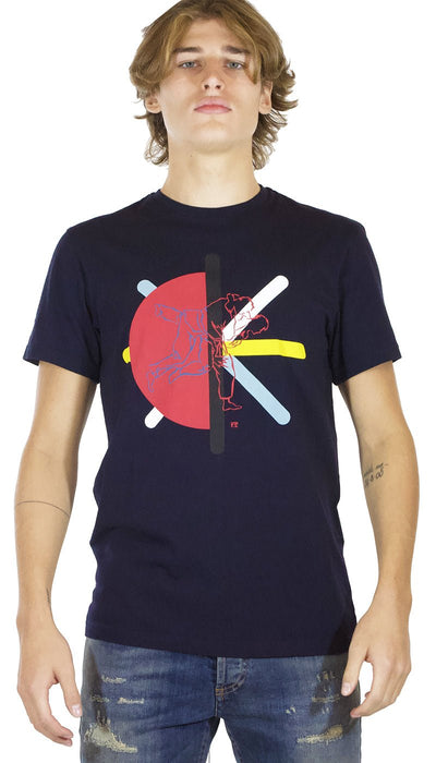 Manuel Ritz T-shirt uomo blu in cotone stampa karate T-shirt e Polo - Boutique Luisa Trendy