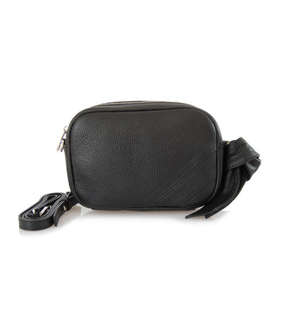 Borsa Tracolla zip Bag in pelle martellata colore nero con dettaglio nodo. - Luisa Trendy (5163446599815)