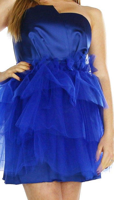 Miss You Abito corto blu in raso con tulle. Vestiti - Boutique Luisa Trendy