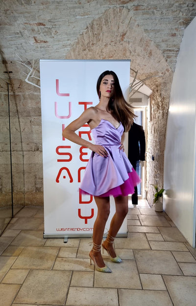 Miss You Abito corto in raso con tulle Vestiti - Boutique Luisa Trendy