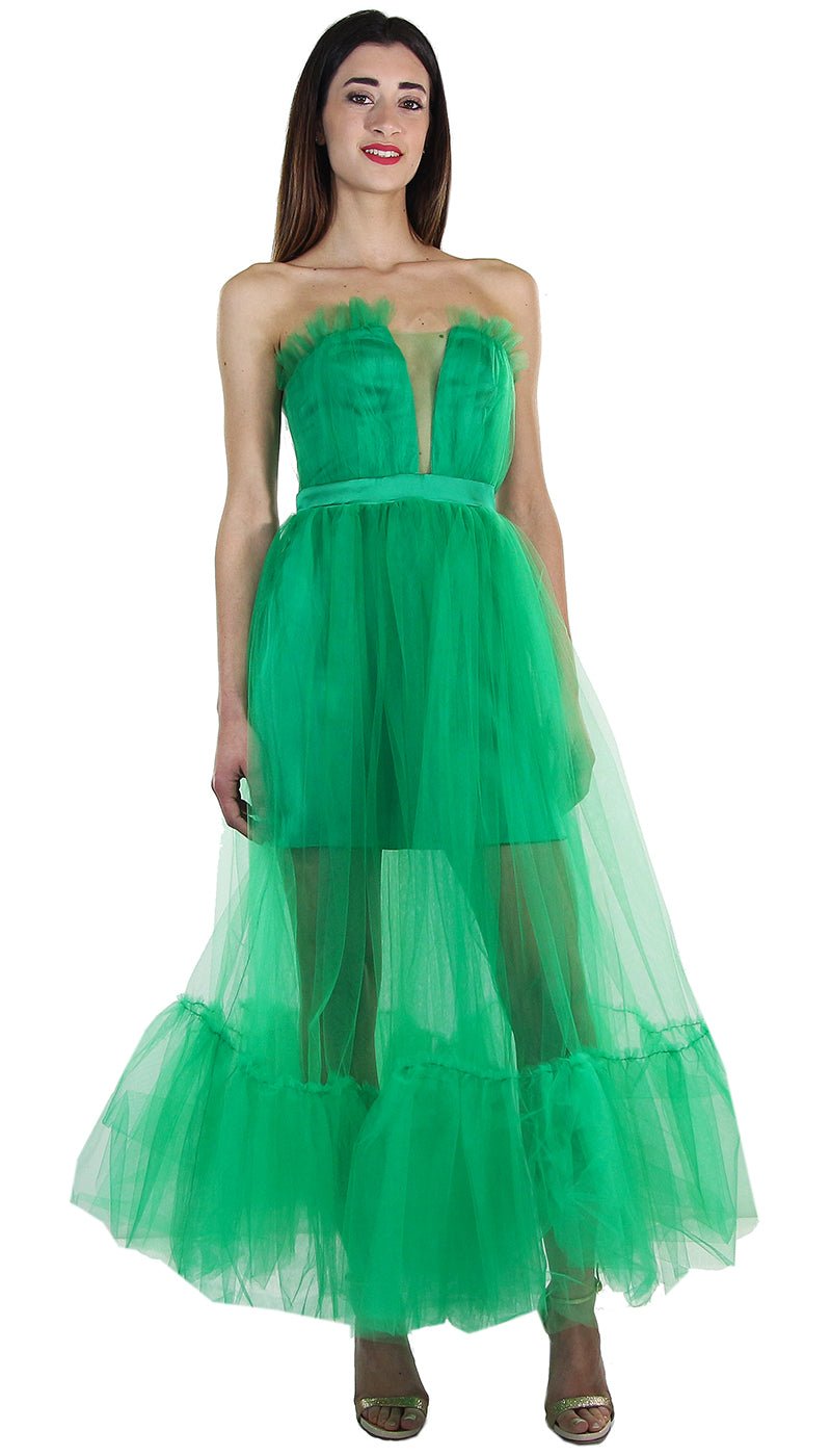 Miss You Abito lungo in tulle con balza Vestiti - Boutique Luisa Trendy