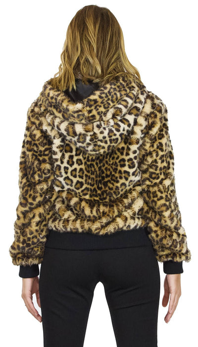 Nosecrets Bomber Pelliccia ecologica maculata con cappuccio e zip. Capispalla Donna - Boutique Luisa Trendy