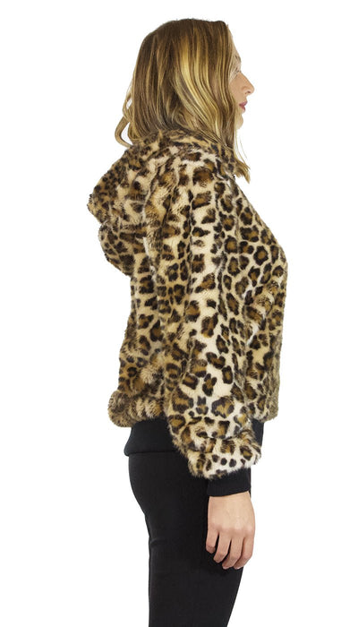 Nosecrets Bomber Pelliccia ecologica maculata con cappuccio e zip. Capispalla Donna - Boutique Luisa Trendy